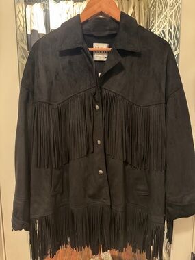 Zara Black Suede Fringe Jacket for Women